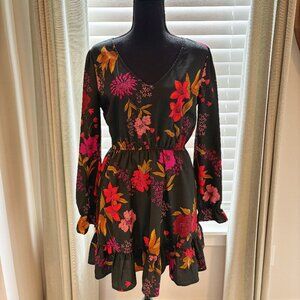 Jack by BB Dakota Green Floral Print V-Neck Mini Dress (Size S)